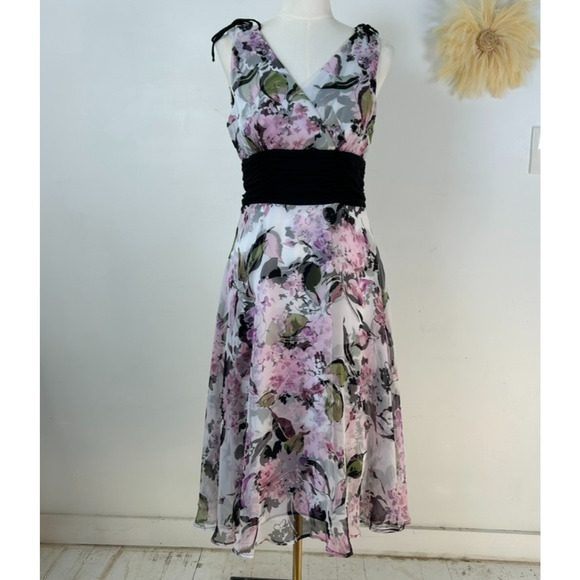 Dressbarn Women Y2K Floral Babydoll Midi Dress Size 10 Bloomcore Picnic Feminine - Picture 2 of 11